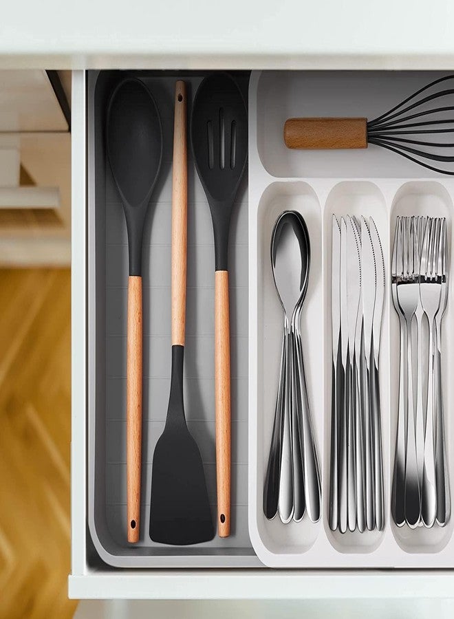 Styxon Kitchen Drawer Organizer - Expandable Silverware Organizer/Utensil Holder and Cutlery Tray with Drawer Dividers for Flatware and Kitchen Utensils | Gray & White | Plastic - Image 3